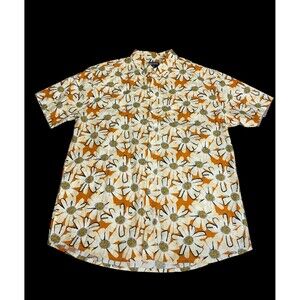 Massive Button Down Shirt Daisy Retro Print Mens Large Short Sleeve Orange